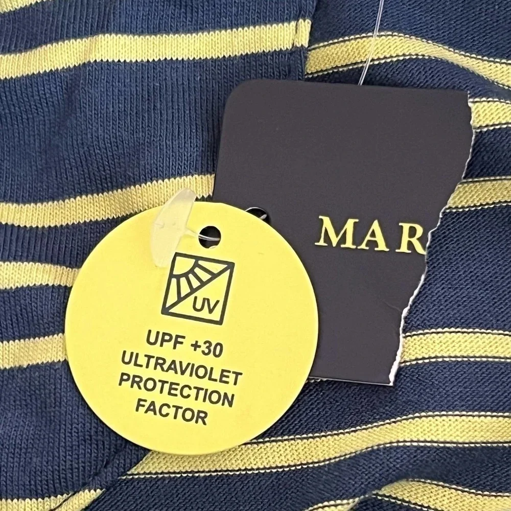 Margaritaville Men's Blue & Chartreuse Striped Polo with UPF +30 Large NWT